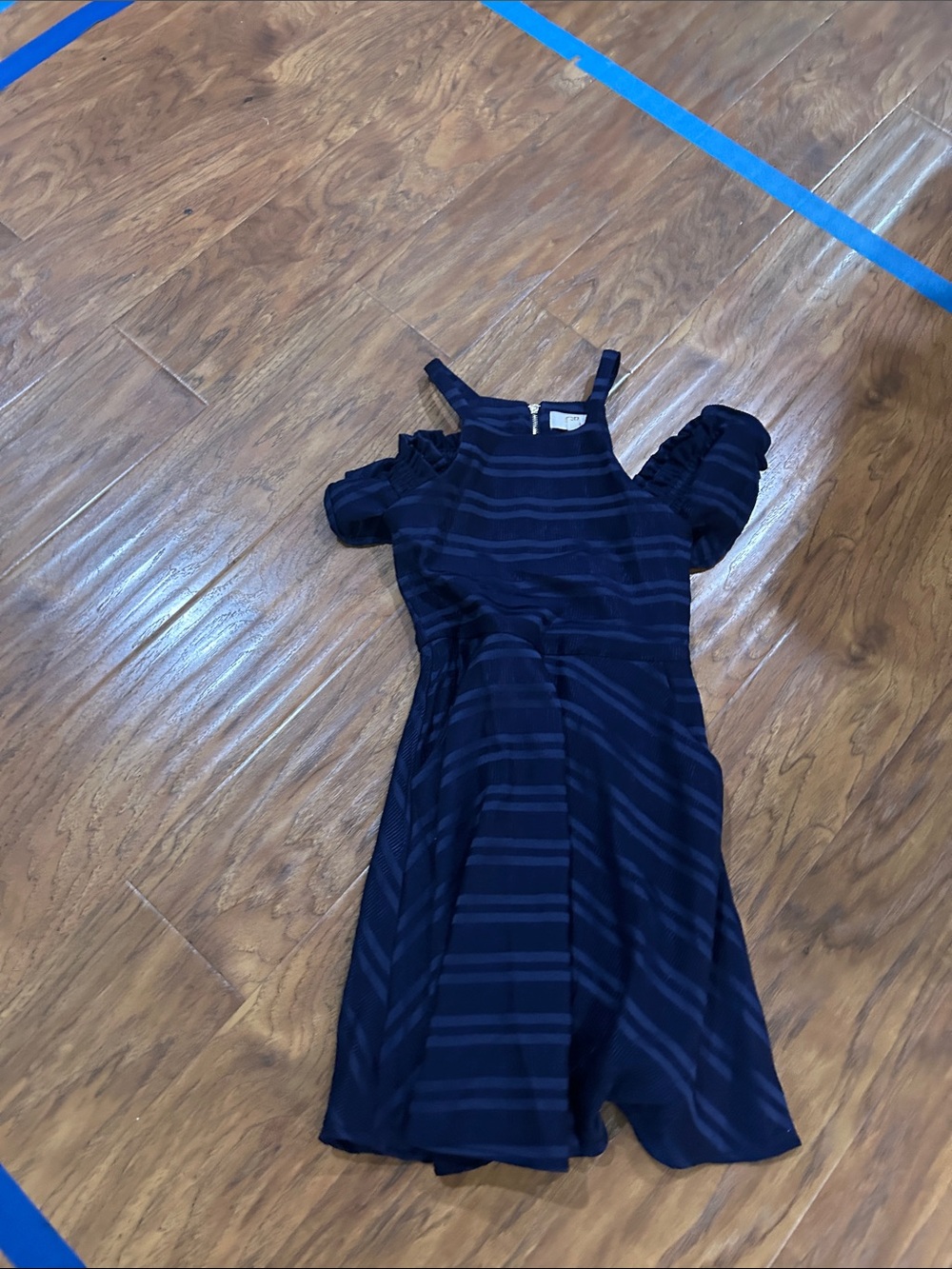 GB girls Navy Striped Cold-Shoulder Dress